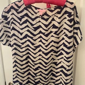 Navy and White Lilly Pulitzer Silk Blouse (M)